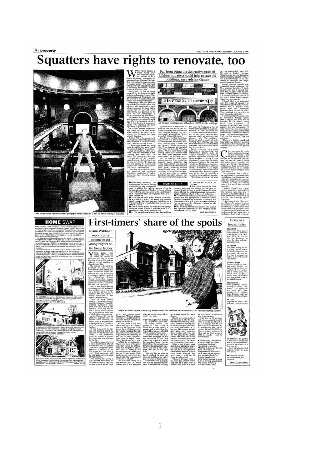 Squatters Have Rights to Renovate Too (The&nbsp;Times)